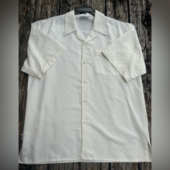 Vintage Smokey Joe’s Men’s Short Sleeve Button Down Ivory Checkered XL Shirt - Picture 3 of 5